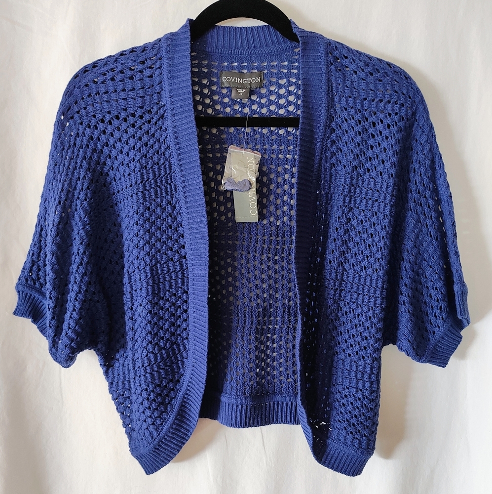Covington Royal Blue Open Knit Short Sleeve Cardigan